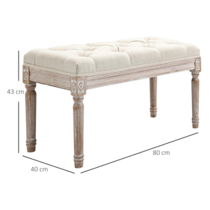 Taburete para Pie de Cama Tapizado en Tela con Asiento Acolchado y Patas de Madera Banqueta de Estilo Vintage para Dormitorio Recibidor Salón 80x40x43 cm Beige