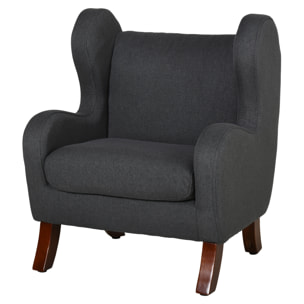 Fauteuil enfant oreilles grand confort accoudoirs assise dossier garnissage mousse haute densité piètement bois hévéa verni lin gris