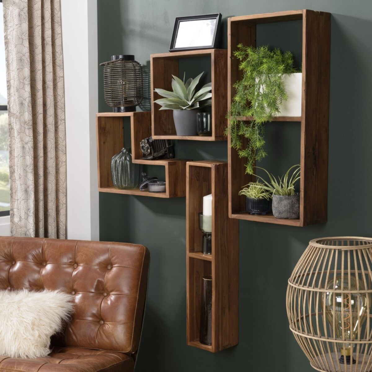 SIXTINE - Étagère murale marron forme 'L' 1 niche bois teck recyclé