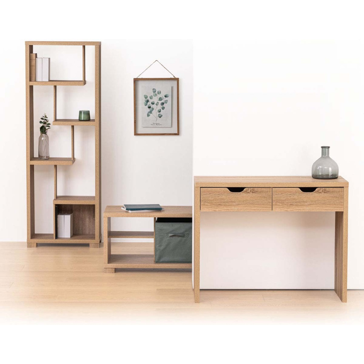 Console 2 tiroirs Effet chêne naturel Bivoak