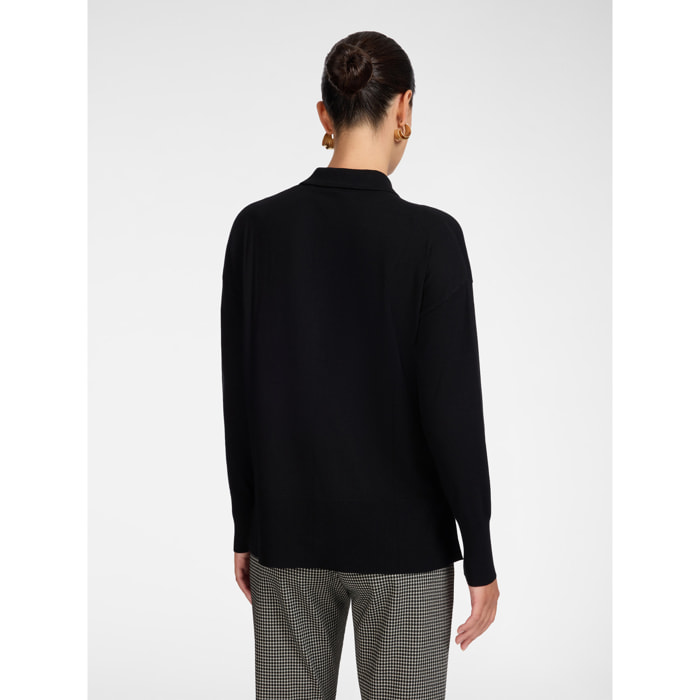 Elena Mirò - Jersey polo de viscosa con botones joya - Negro