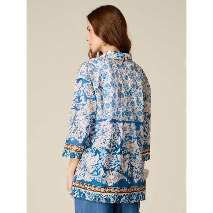 Oltre - Camicia in mussola di cotone fantasia - Blu