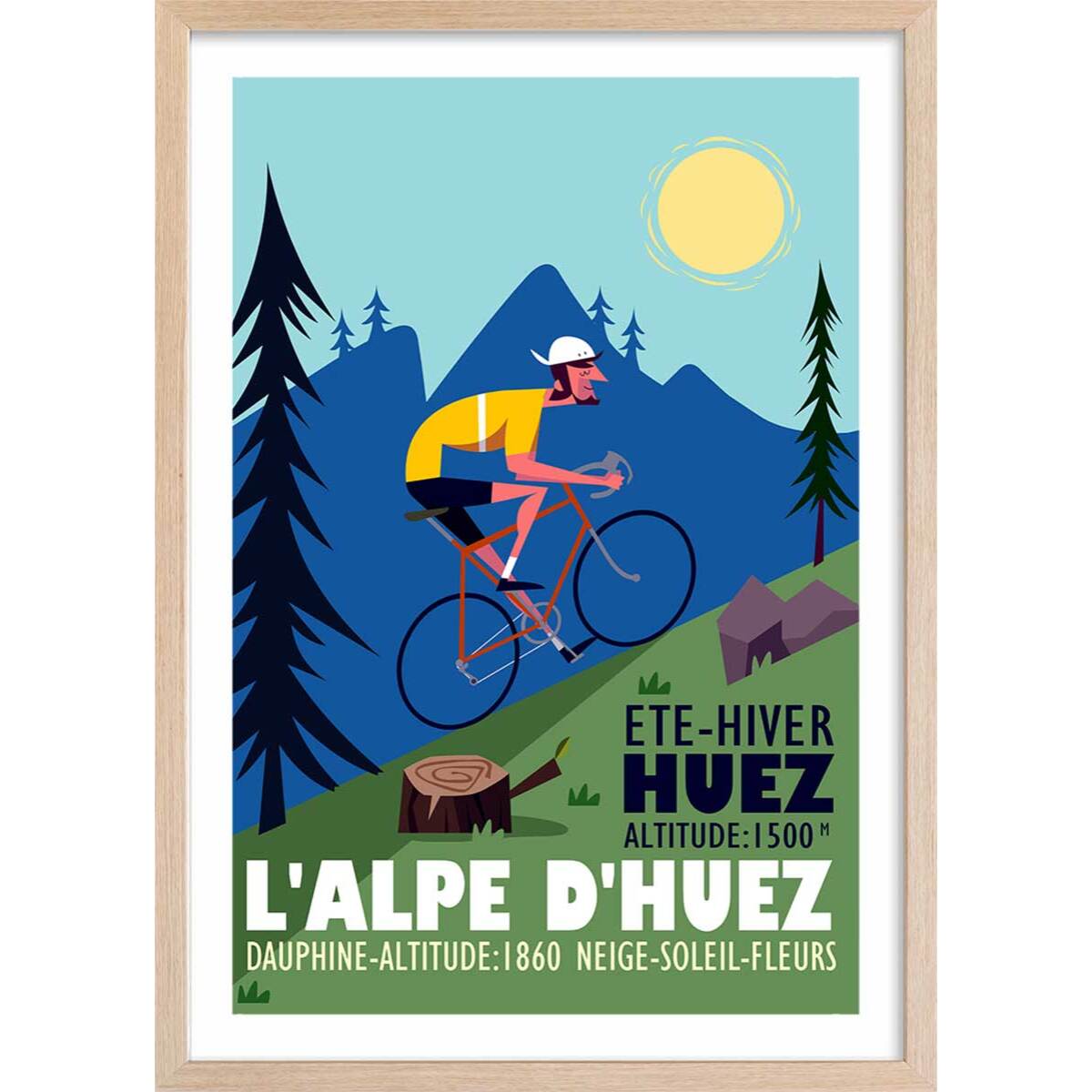 Poster de l'alpe d'huez Affiche + cadre en bois - Chêne