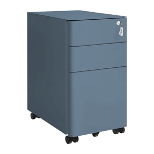Cassettiera ufficio in acciaio ceruleo con 3 cassetti e ruote 30x50x59