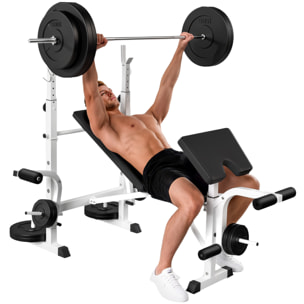 Banco de Musculación Multifuncional Inclinable, Banco de Pesas, Press Banca con Soporte para Barra Ajustable, Extensión de Piernas, Curl de Predicador, Mariposa, Entrenamiento en Casa, Gimnasio