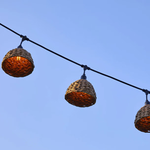 Lot de 2 guirlandes lumineuses extérieur connectables 14 abat-jour cloche marron style rétro ampoules E27 LED blanc chaud 2x MELLOW LIGHT 10m