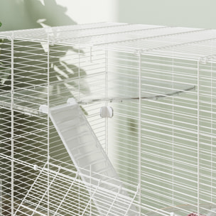 Jaula para Hurones de 4 Niveles con Bandeja Inferior Jaula para Roedores con Rampas Comedero y Bebedero Recinto para Chinchillas 73x47x80 cm Blanco