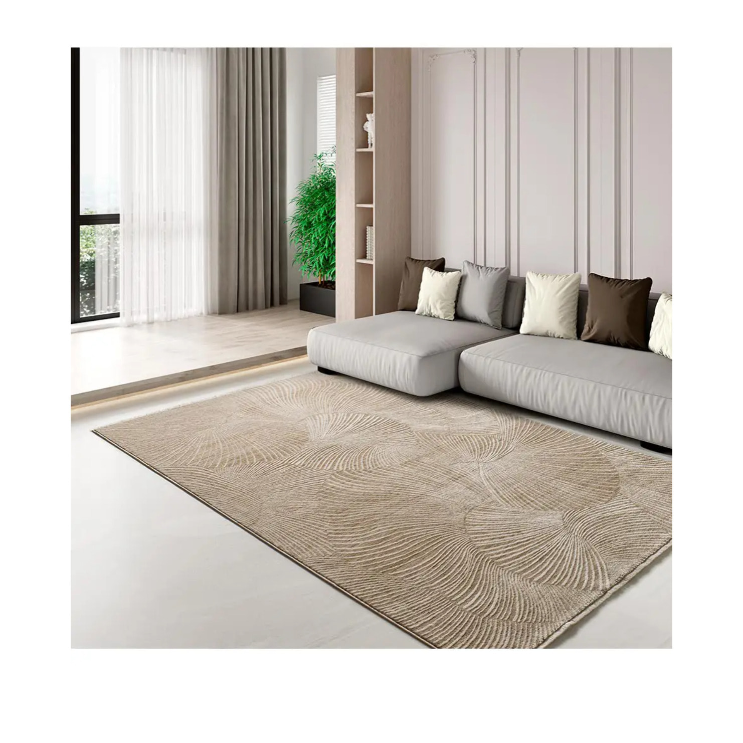 ONA Alfombra geométrica con flecos beige, varias medidas disponibles.