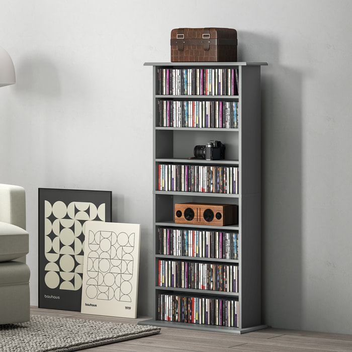 Étagère range CD - meuble rangement CD DVD - 8 compartiments, 6 étagères réglables - max 360 CD/185 DVD - gris