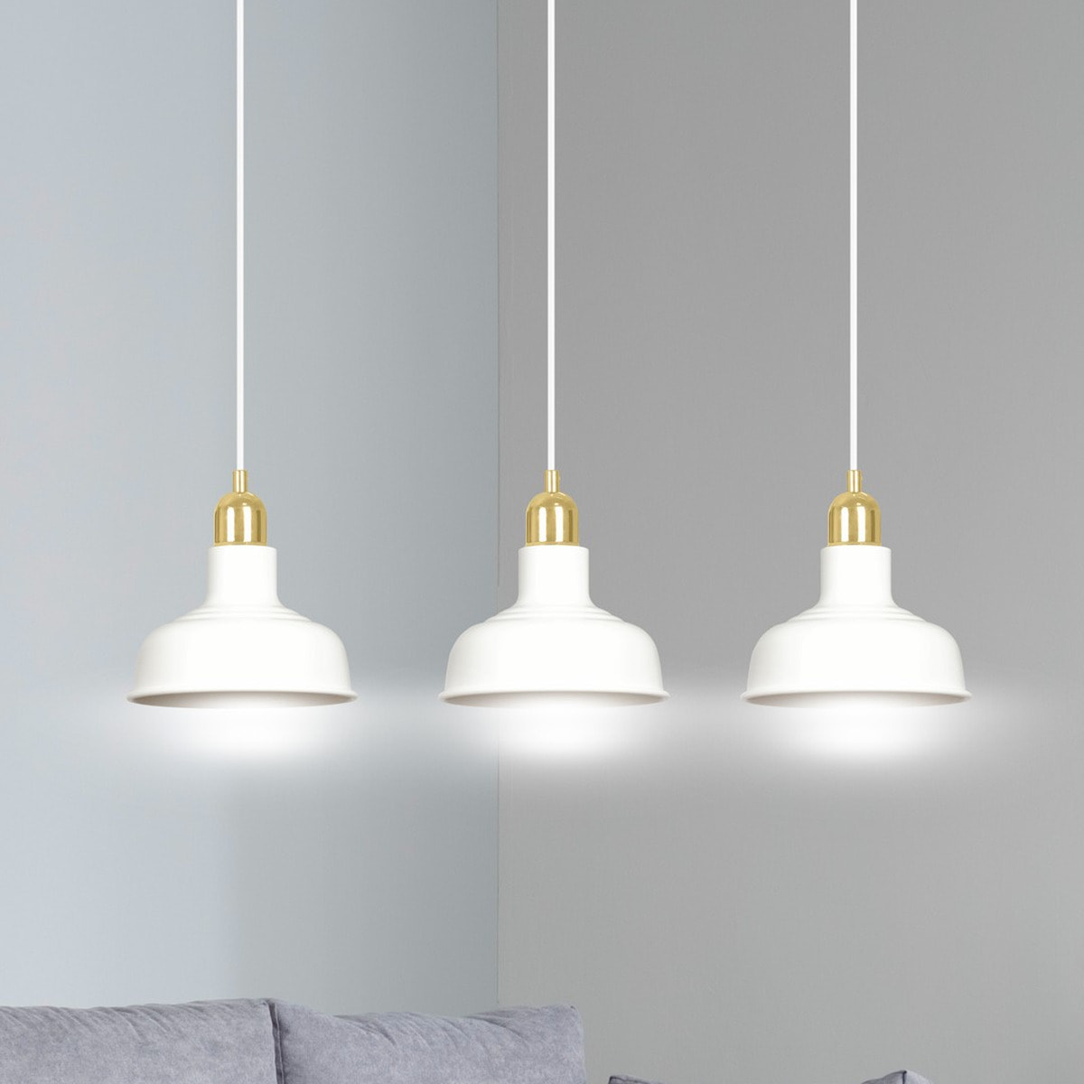 Lampada a sospensione IBOR in acciaio bianco e oro