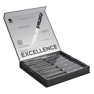 Juego de 6 cuchillos Chuleteros EXCELLENCE en acero inoxidable con hoja de 11,25cm de corte preciso y duradero MasterPRO