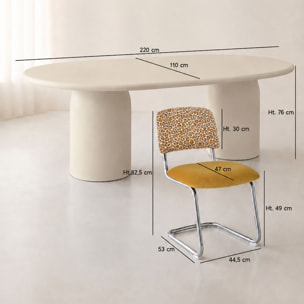 Ensemble table ovale 220cm et 6 chaises en tissu léopard safran FELINE