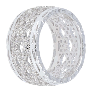 Anello a Fascia in Argento 925 Design Traforato con Cubic Zirconia