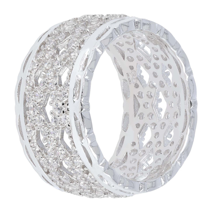 Anello a Fascia in Argento 925 Design Traforato con Cubic Zirconia