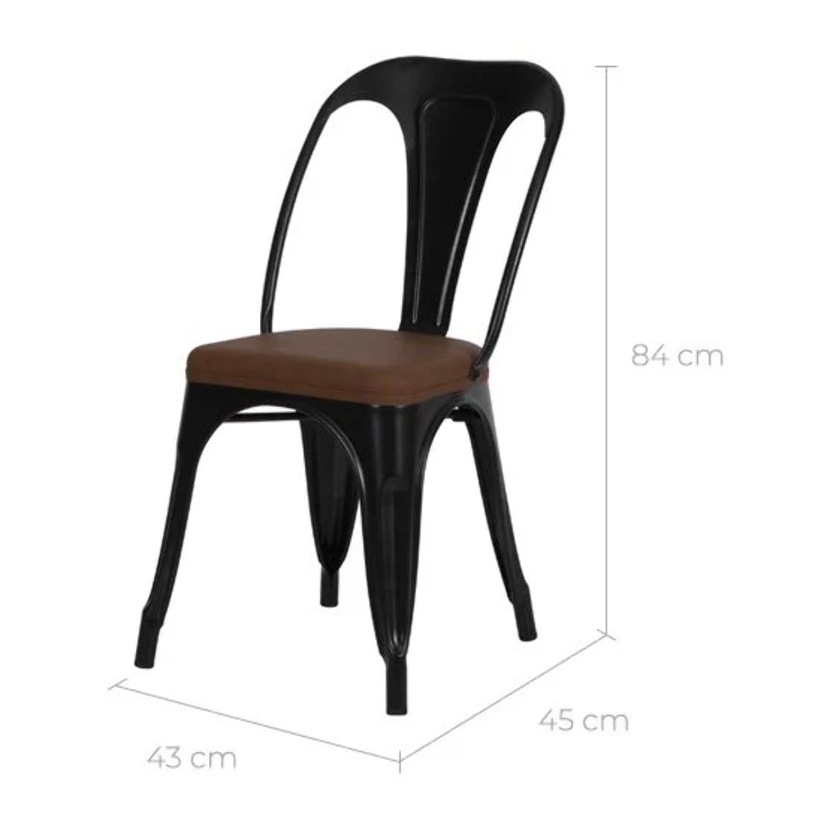 Lot de 2 chaises en métal noir et cuir synthétique marron - Charly