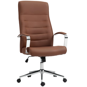 Chaise de bureau direction ergonomique réglable métal chromé synthétique marron