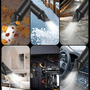 Soffiatori turbo con 1050W, 15000mAh e 3 bocchette diverse.