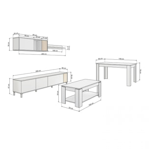 Pack salón con mesa de centro y mesa de comedor Nitza Max V1A Blanco Artik (Blanco Mate) - Natur