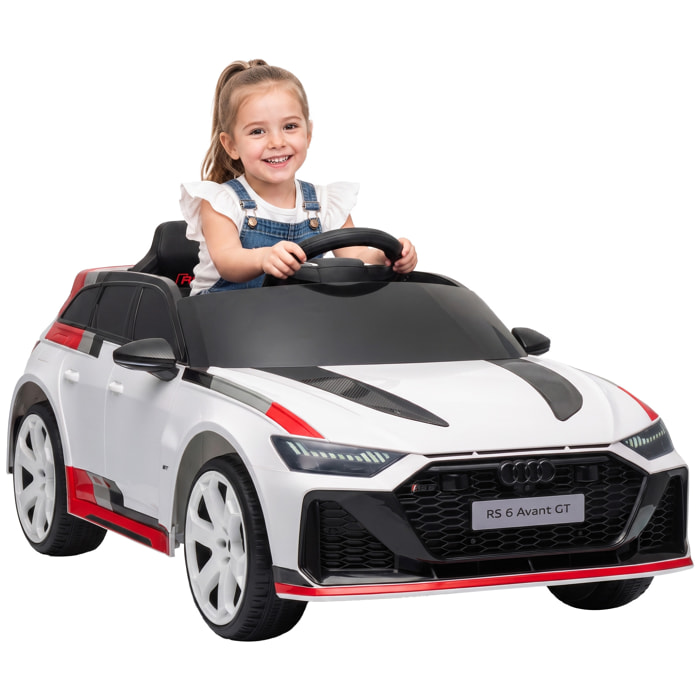 AIYAPLAY Coche Eléctrico para Niños Audi RS 6 Avant GT Coche de Batería 12V con Mando a Distancia 2,4 G Motor Doble Arranque Progresivo Suspensión MP3 Bocina y Faros LED 3-6 Años 3–5 km/h Blanco