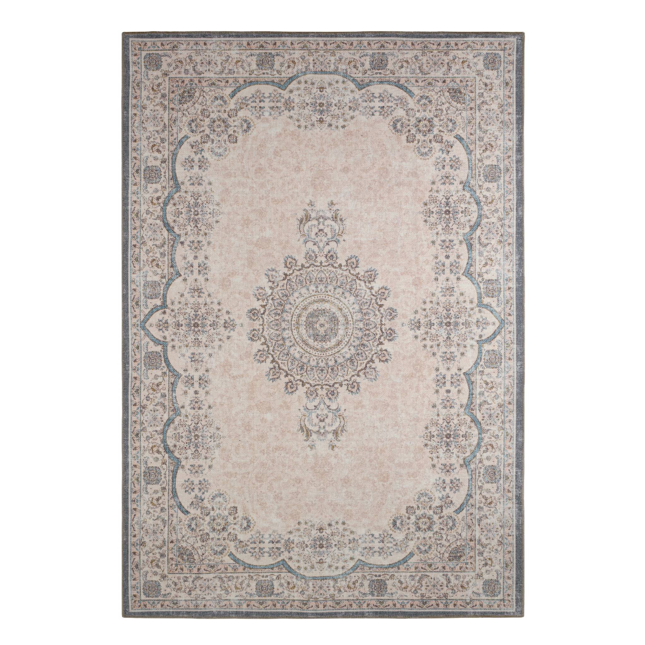 Tapis intérieur motif baroque rose, rouge et bleu MELGY
