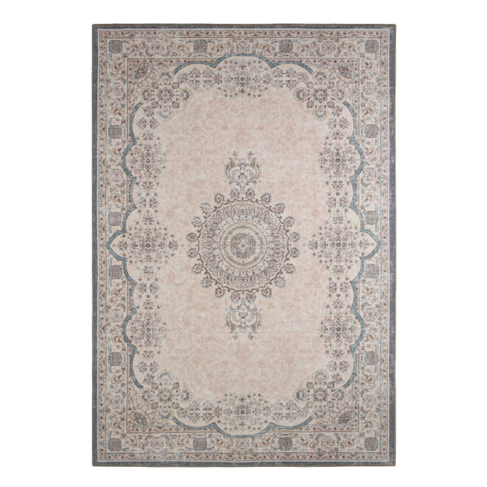 Tapis intérieur motif baroque rose, rouge et bleu MELGY