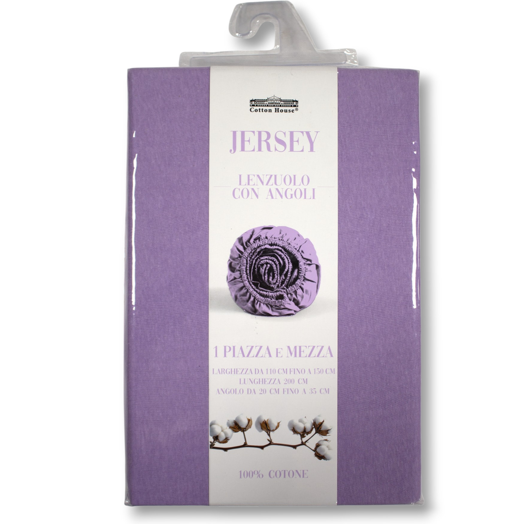 LENZUOLO SOTTO CON ANGOLI PER LETTO MATRIMONIALE IN JERSEY DI COTONE LILLA
