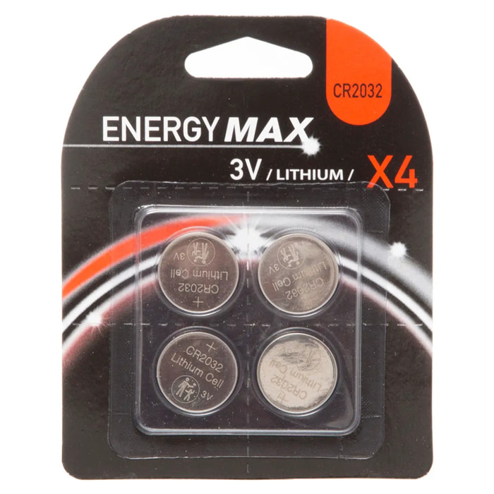 Lot de 4 piles boutons lithium CR2032 avec