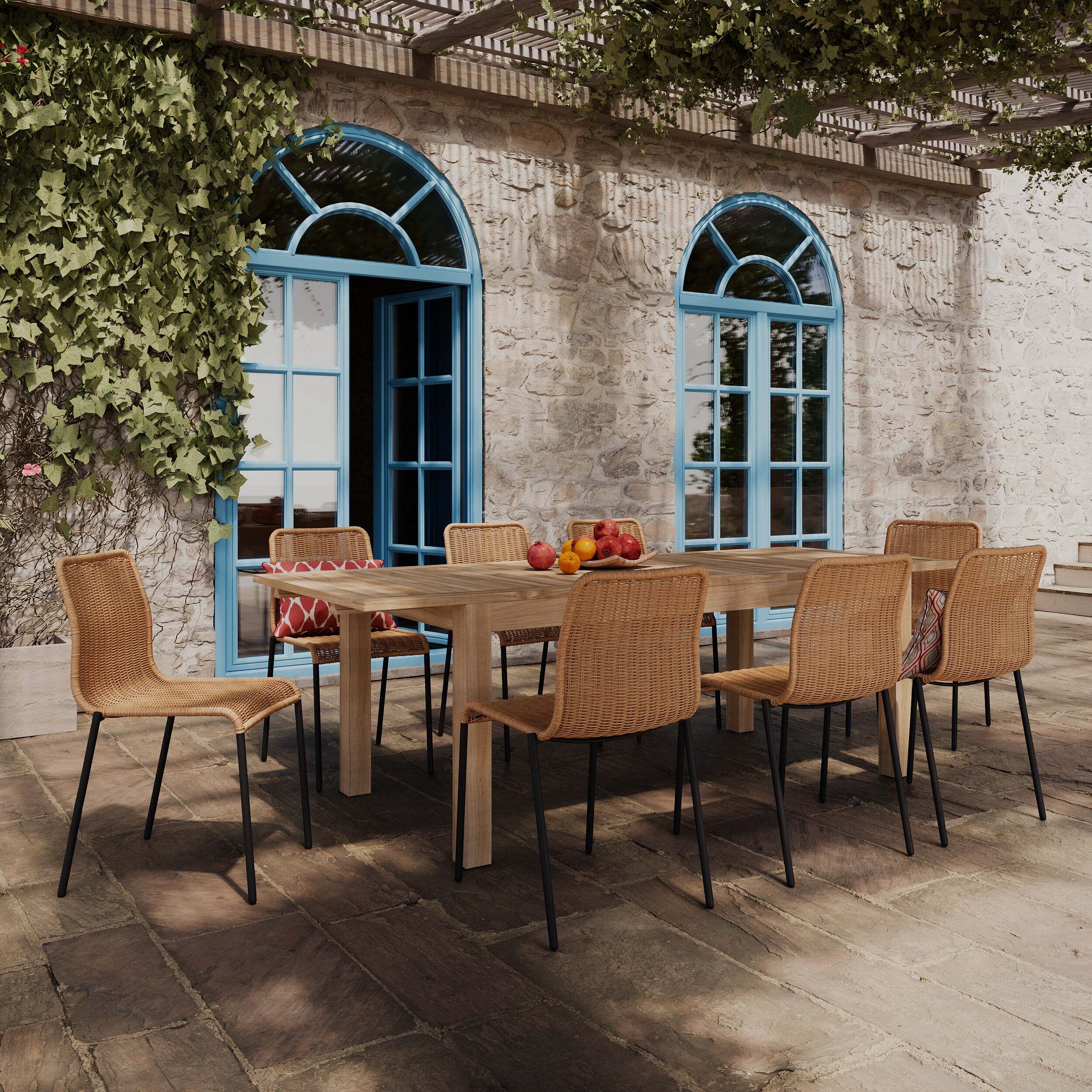 Table et chaises de jardin 8 personnes en bois et résine - Sirivara