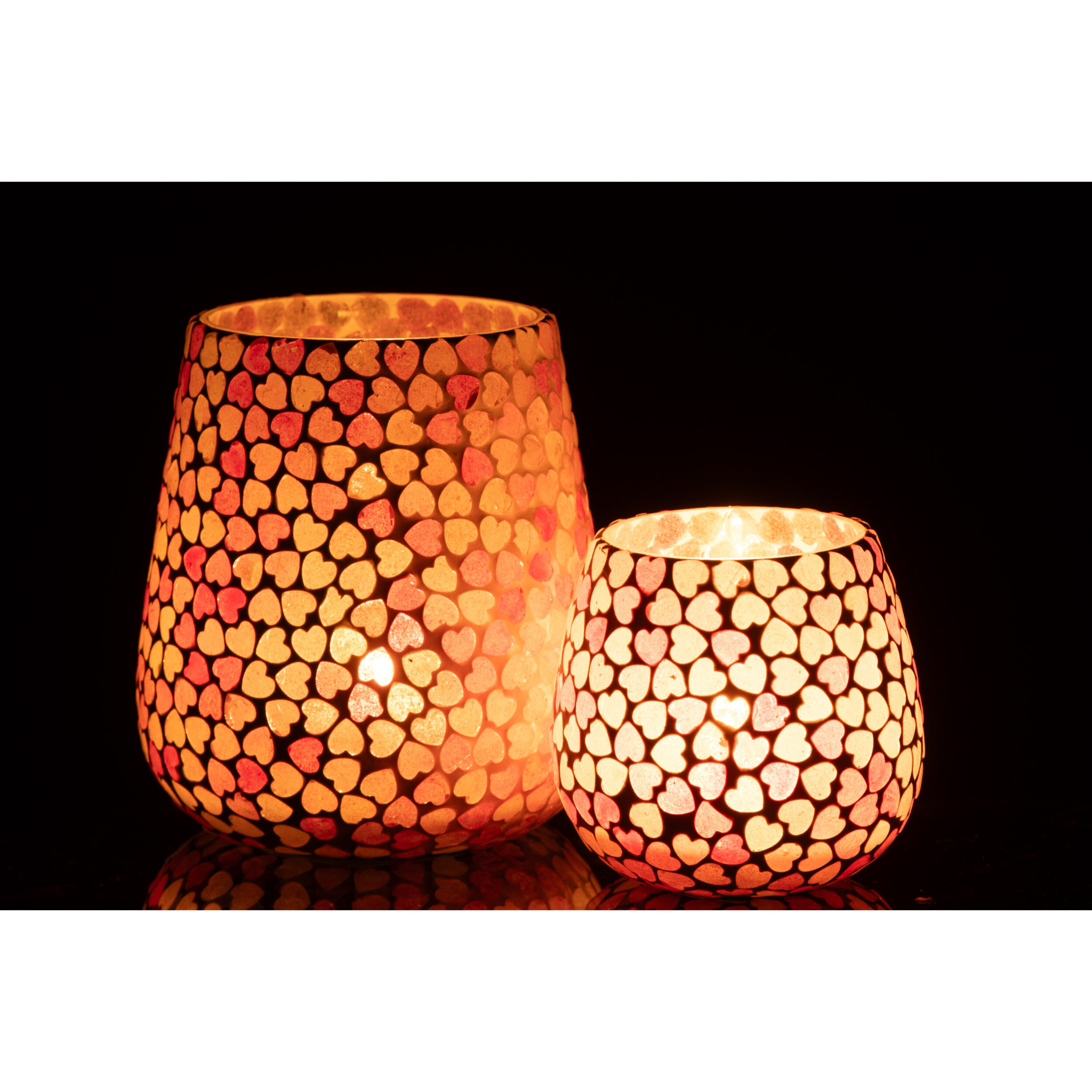 J-Line bougeoir Coeur Mosaïque - verre - rose - large