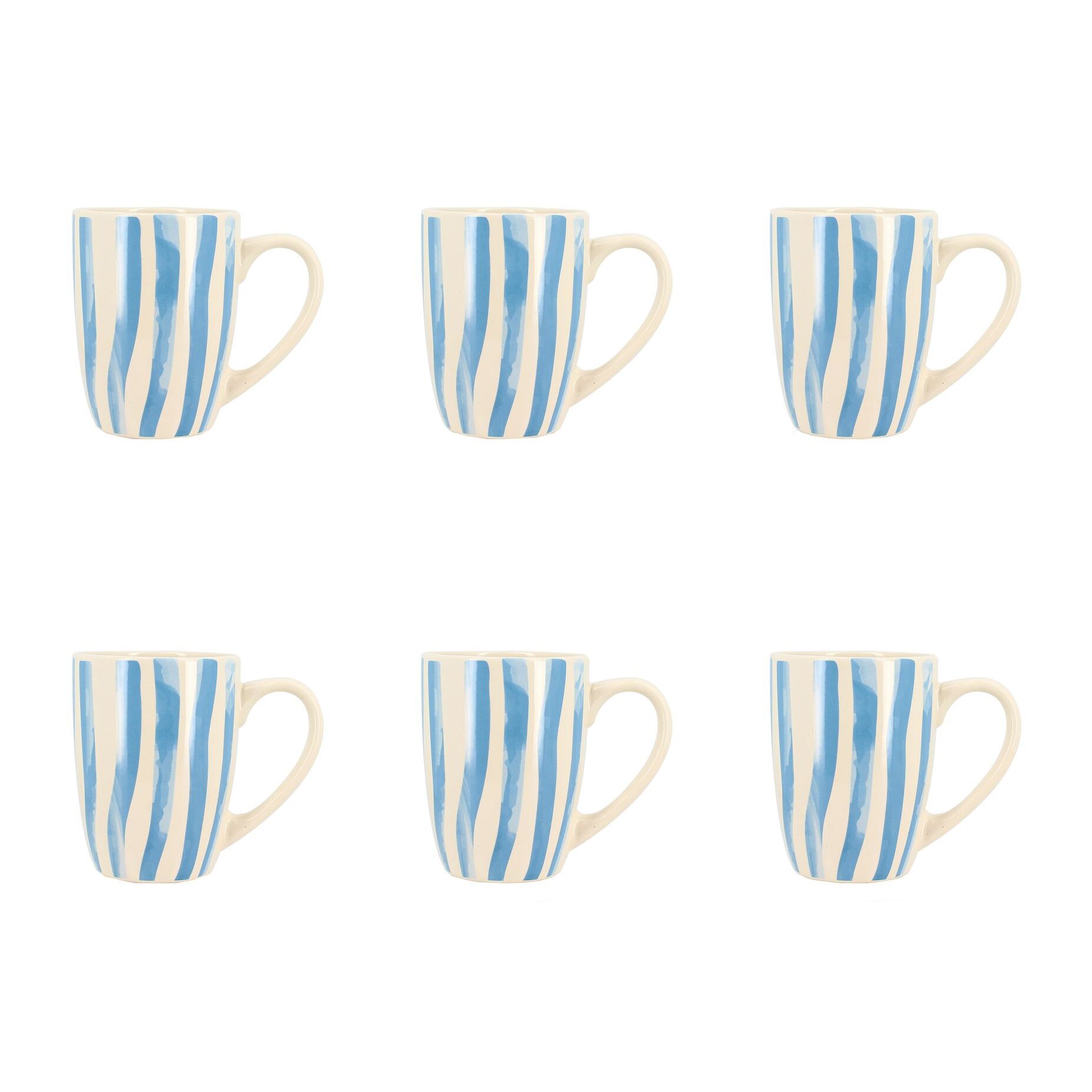Lot de 6 mugs 38cl en grès blanc et rayures bleues CORFU