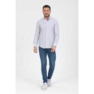 Camicia Uomo 1 Bottoni Button Down Slim Armaturato Fantasia Grigio Scuro/Bianco