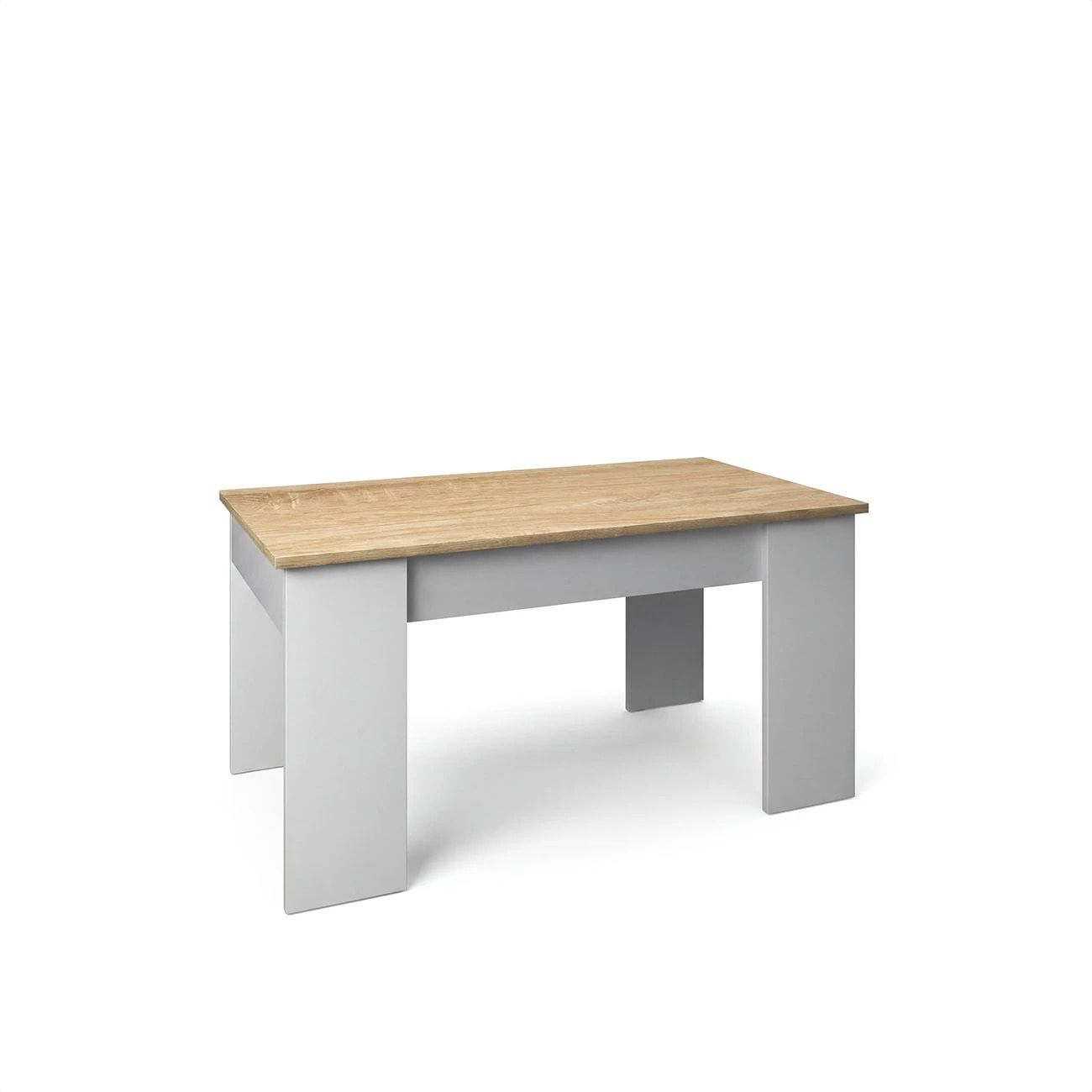 Mesa de centro elevable en blanco artik y roble canadian Norak Blanco Artik (Blanco Mate) - Roble Canadian