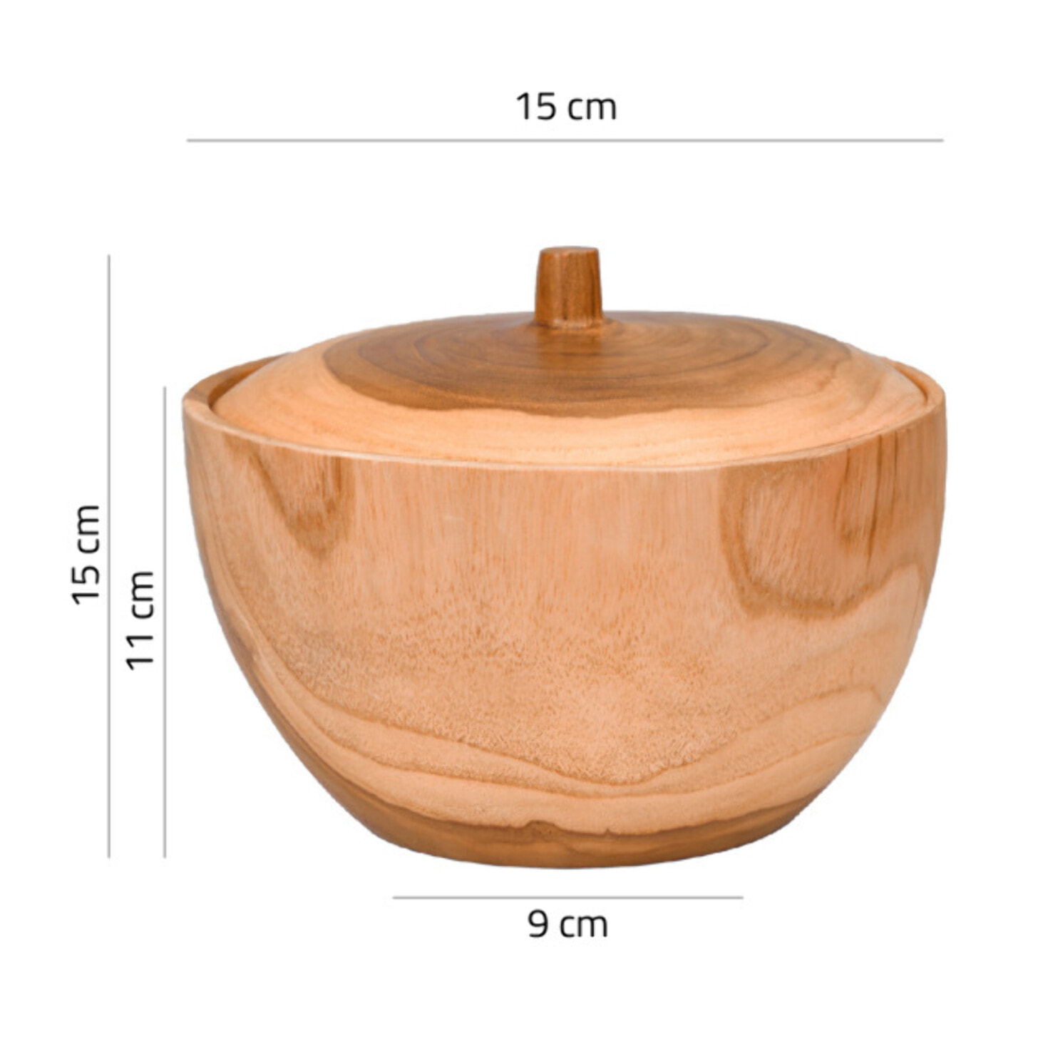 Bol de cuisine 15 cm en bois de teck avec couvercle artisanal - SANTOS