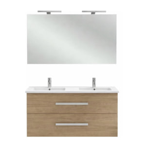 Meuble double vasque 120 cm Ola Up chêne colorado avec miroir et spot