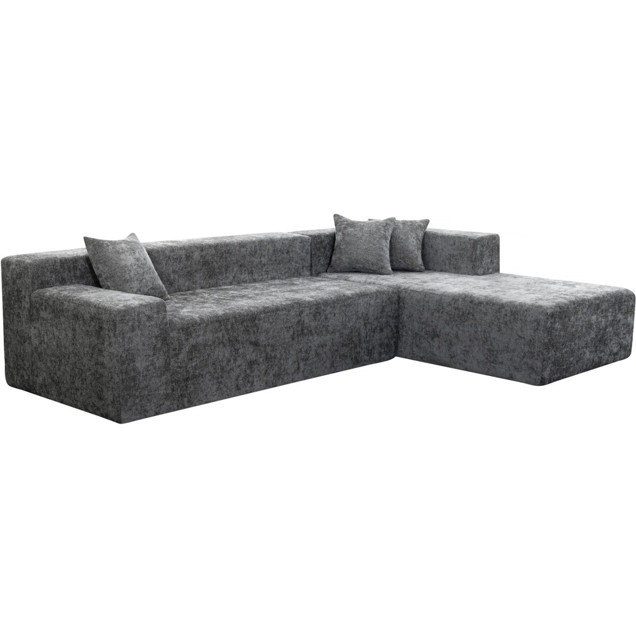 Canapé d'angle en tissu texturé "Tessaro" - 4 places - Gris