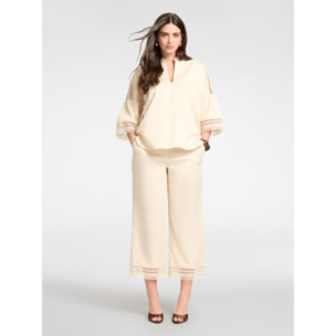 Elena Mirò - Pantaloni misto cotone con pizzo - Beige