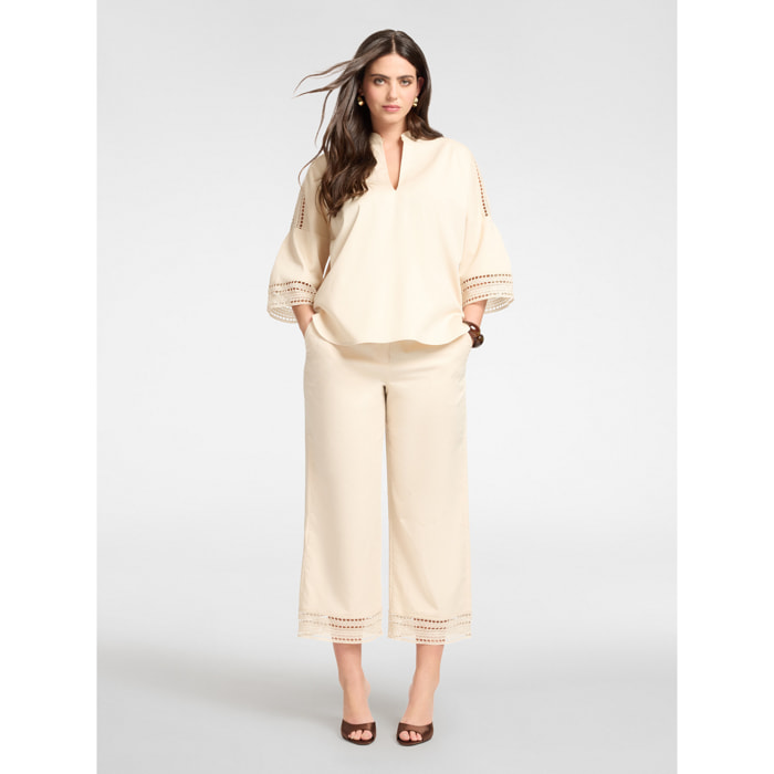 Elena Mirò - Pantaloni misto cotone con pizzo - Beige