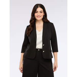 Fiorella Rubino - Blazer in punto Milano con manica 3/4 - Nero
