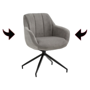 Set di 2 poltroncine girevoli STONESTOWN in tessuto grigio e gambe in metallo nero, con braccioli