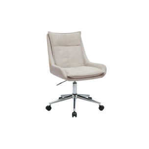 Chaise de bureau à roulettes en tissu effet velours texturé beige et métal chromé BLAISE