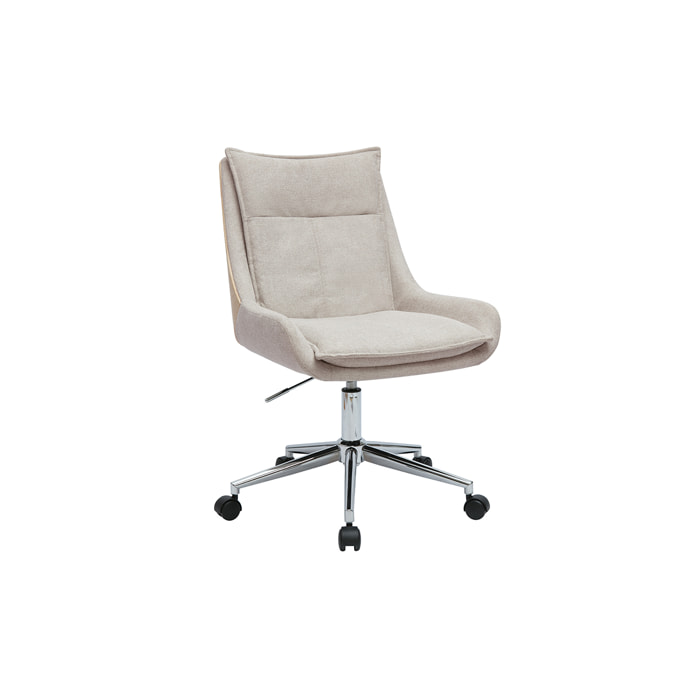 Chaise de bureau à roulettes en tissu effet velours texturé beige et métal chromé BLAISE
