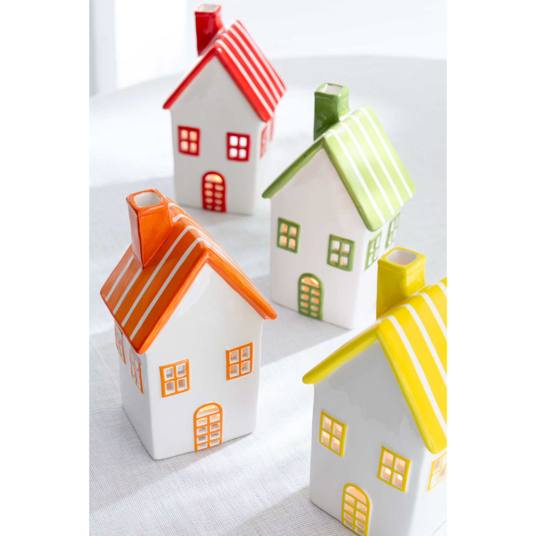 J-Line photophore Maison Dolomite - céramique - orange/rouge - 2 pcs