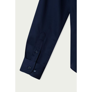 Camicia Uomo 1 Bottone Francese Slim Satin Unito Blu