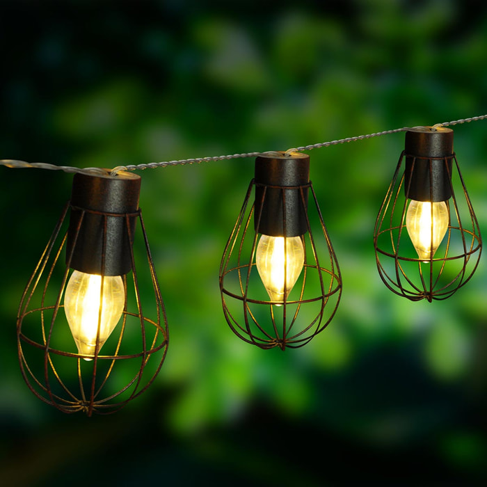 Guirlande lumineuse solaire acier cage 10 ampoules LED blanc chaud KENY 3.80m