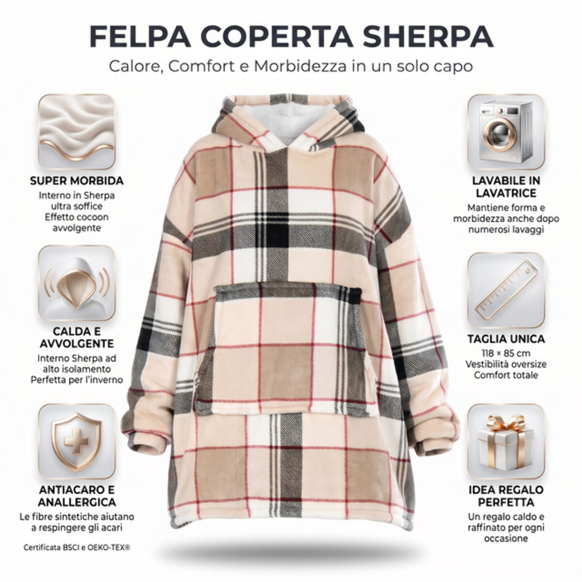 Felpa coperta tartan in poliestere - Multicolore