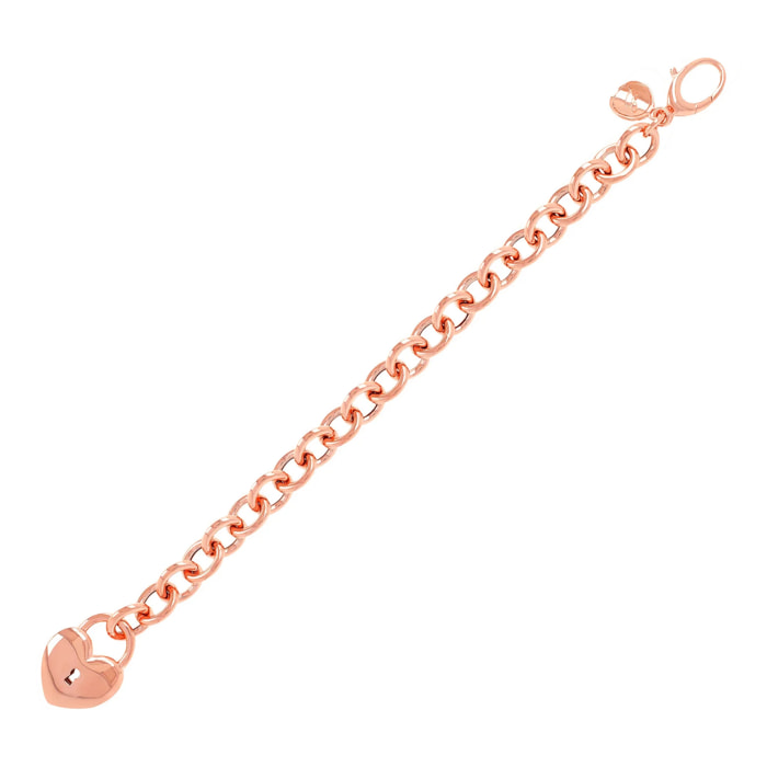 Bracciale Catena Rolo con Ciondolo Lucchetto a Cuore