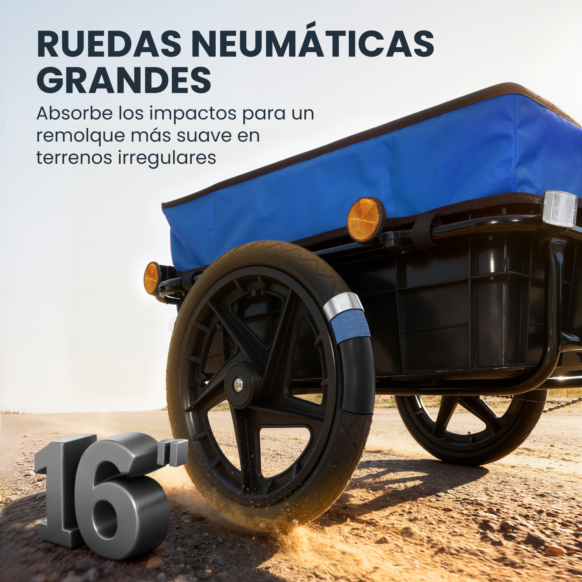 Remolque de Bicicleta para Carga 40 kg, Carro de Mano con Cubierta de Tela Oxford Impermeable, Reflectores, Marco de Acero y Asas para Transporte de Equipaje, 144x59x80 cm, Azul