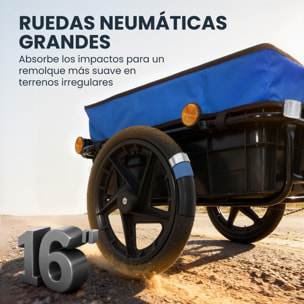 Remolque de Bicicleta para Carga 40 kg, Carro de Mano con Cubierta de Tela Oxford Impermeable, Reflectores, Marco de Acero y Asas para Transporte de Equipaje, 144x59x80 cm, Azul