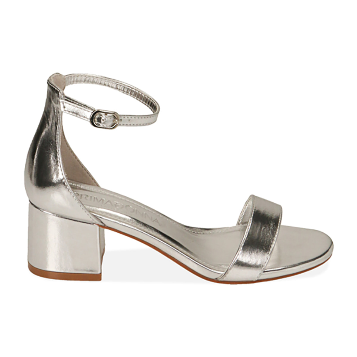 Sandali argento laminato, tacco 5,5 cm