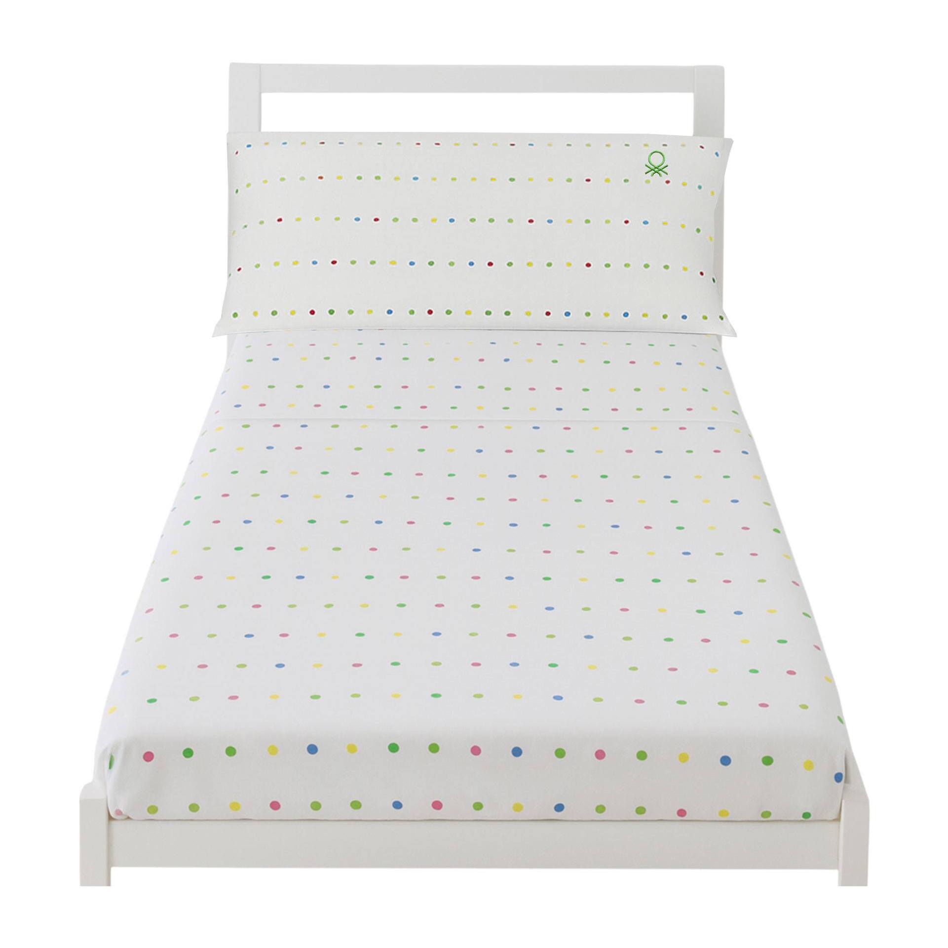 Set 3pc cama (sábana bajera 90x200+30cm + sábana encimera 160x240cm + funda almohada 45x110cm) rainbow Benetton